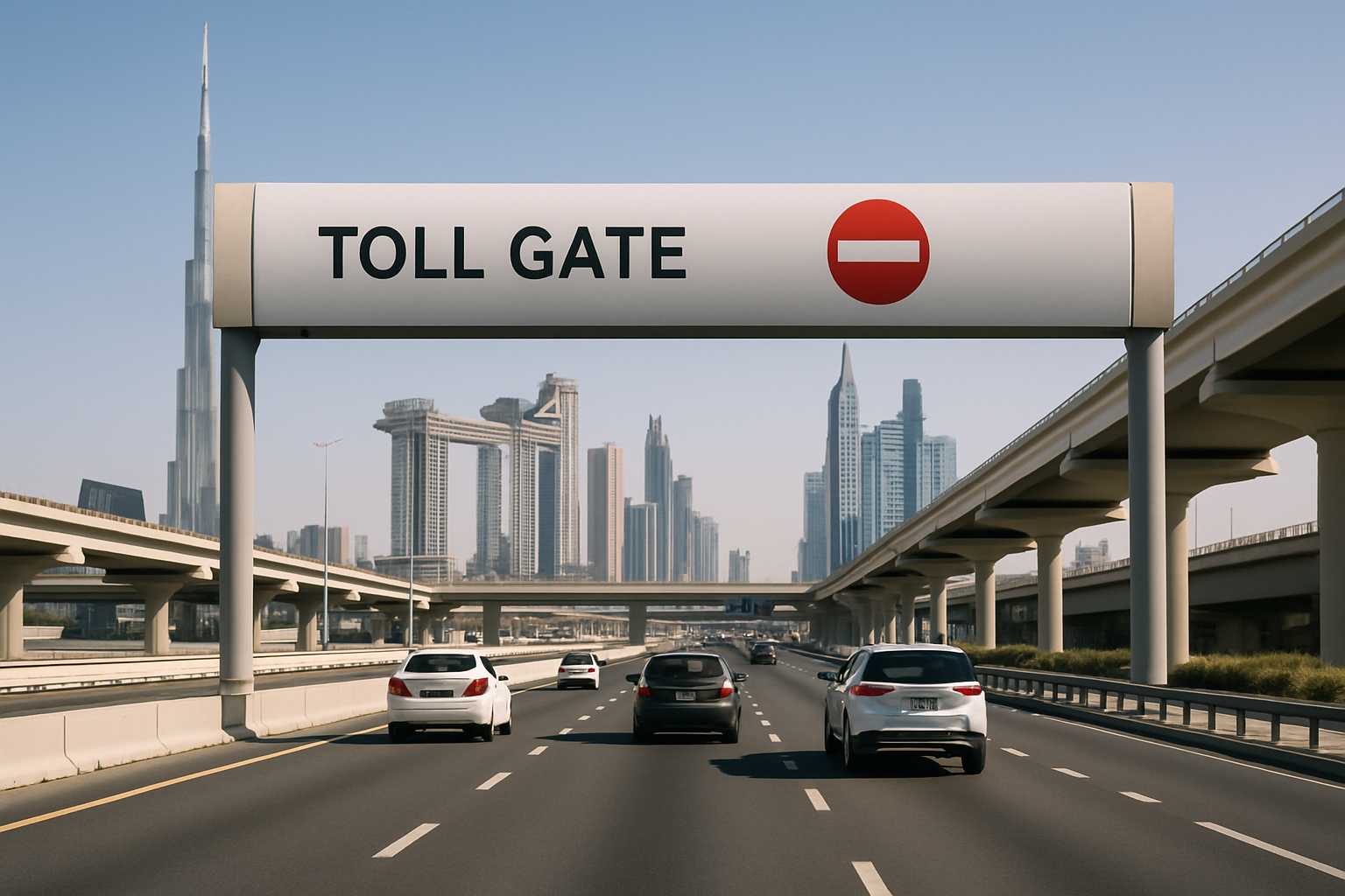 Dubai highway with electronic toll gate