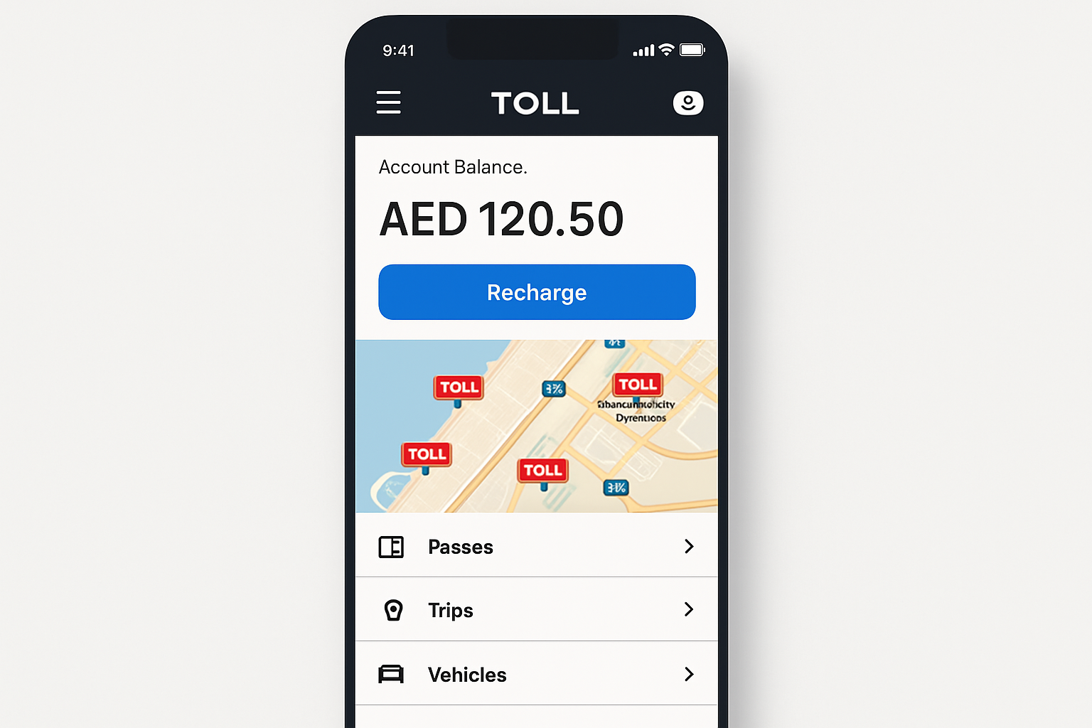 Mobile app for toll payment and account management in Dubai