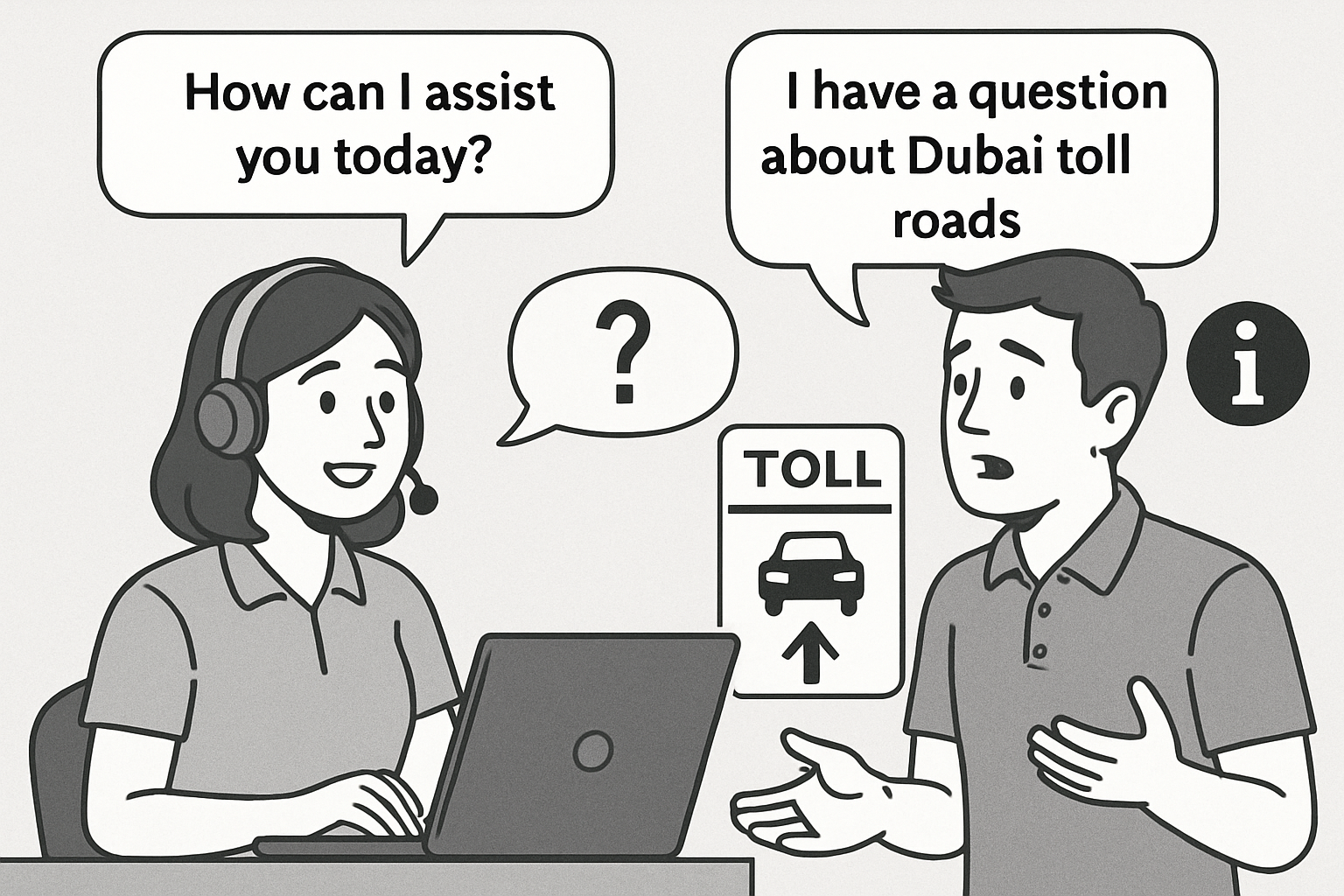 Customer support assisting with Dubai toll road queries