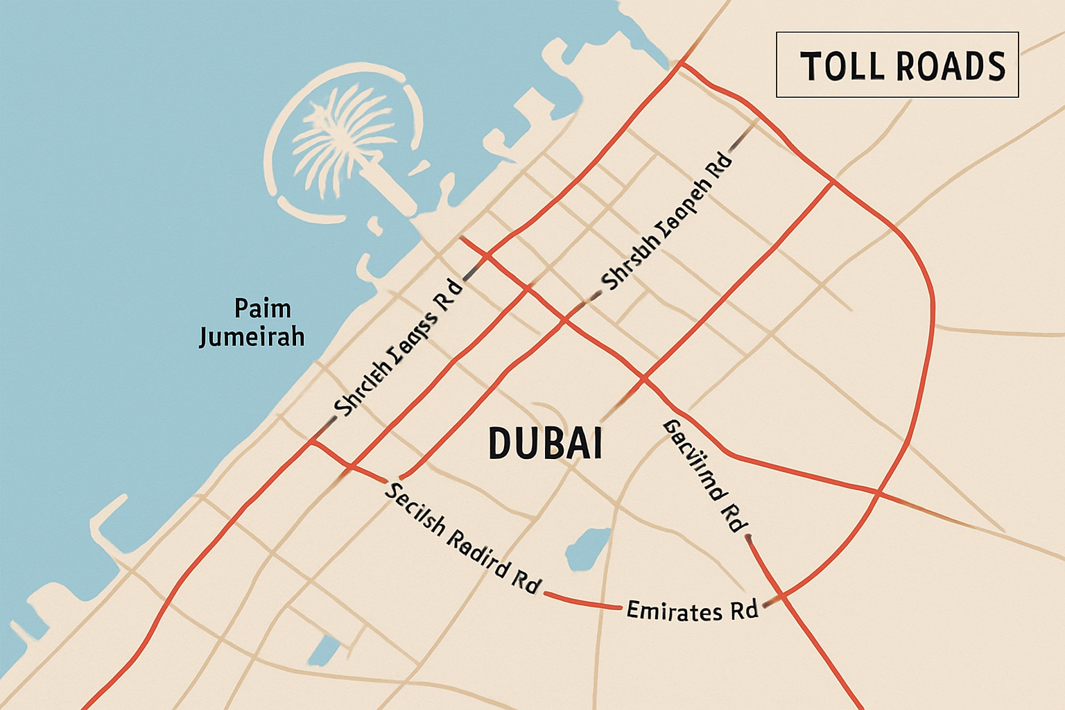 Map showing Dubai’s interconnected toll road network